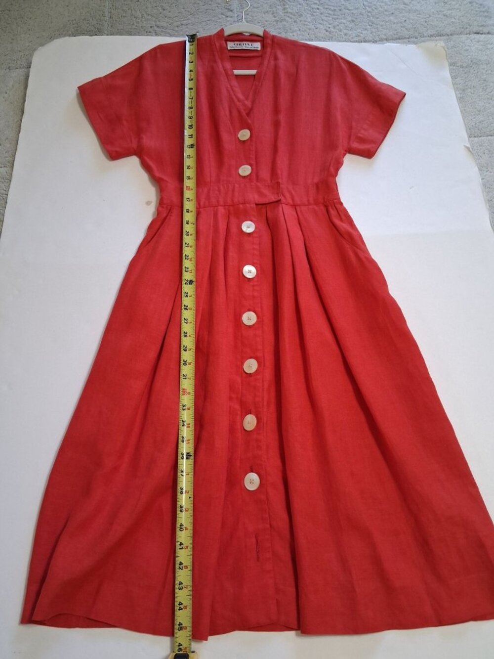 Vintage Chetta B Red Linen Blend Button Front Midi Dress Size 6 Union Made - Picture 14 of 15